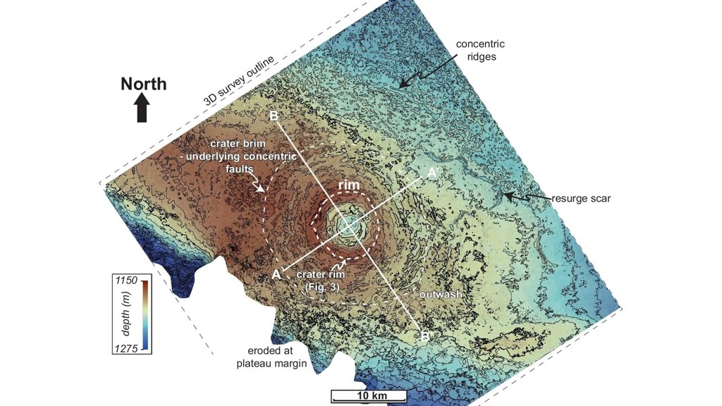 Hidden 5-mile wide asteroid crater beneath the Atlantic revealed in stunning 3D | ScienceDaily