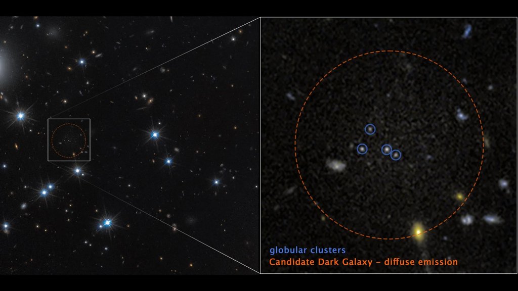 NASA’s Hubble spots nearly invisible “ghost galaxy” made of 99% dark matter | ScienceDaily