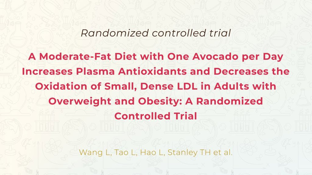 Видео аннотация: A Moderate-Fat Diet with One Avocado per Day Increases Plasma Antioxidants and Decreases the Oxidation of Small, Dense LDL in Adults with Overweight and Obesity: A Randomized Controlled Trial | Голос Науки